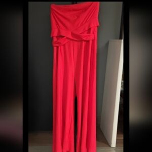 Charlotte Russe red strapless wide-leg jumpsuit, size 1X.
